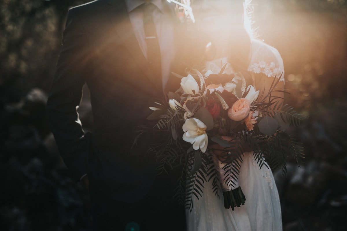 Wedding couple in ballroom